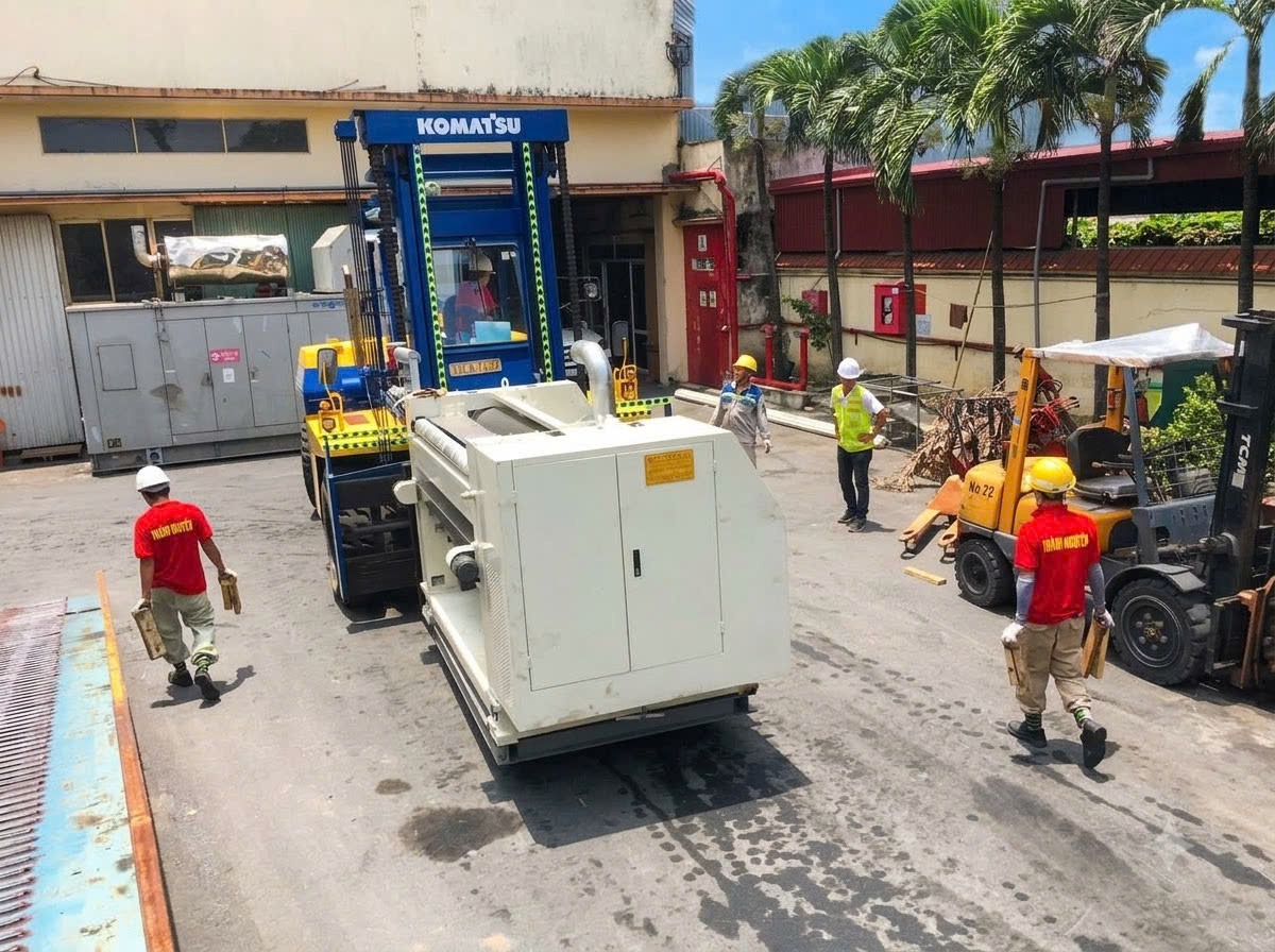 Xe Boom Lift cần gập JLG vươn cao thi công mái xưởng tại KCN Đại An Hải Dương