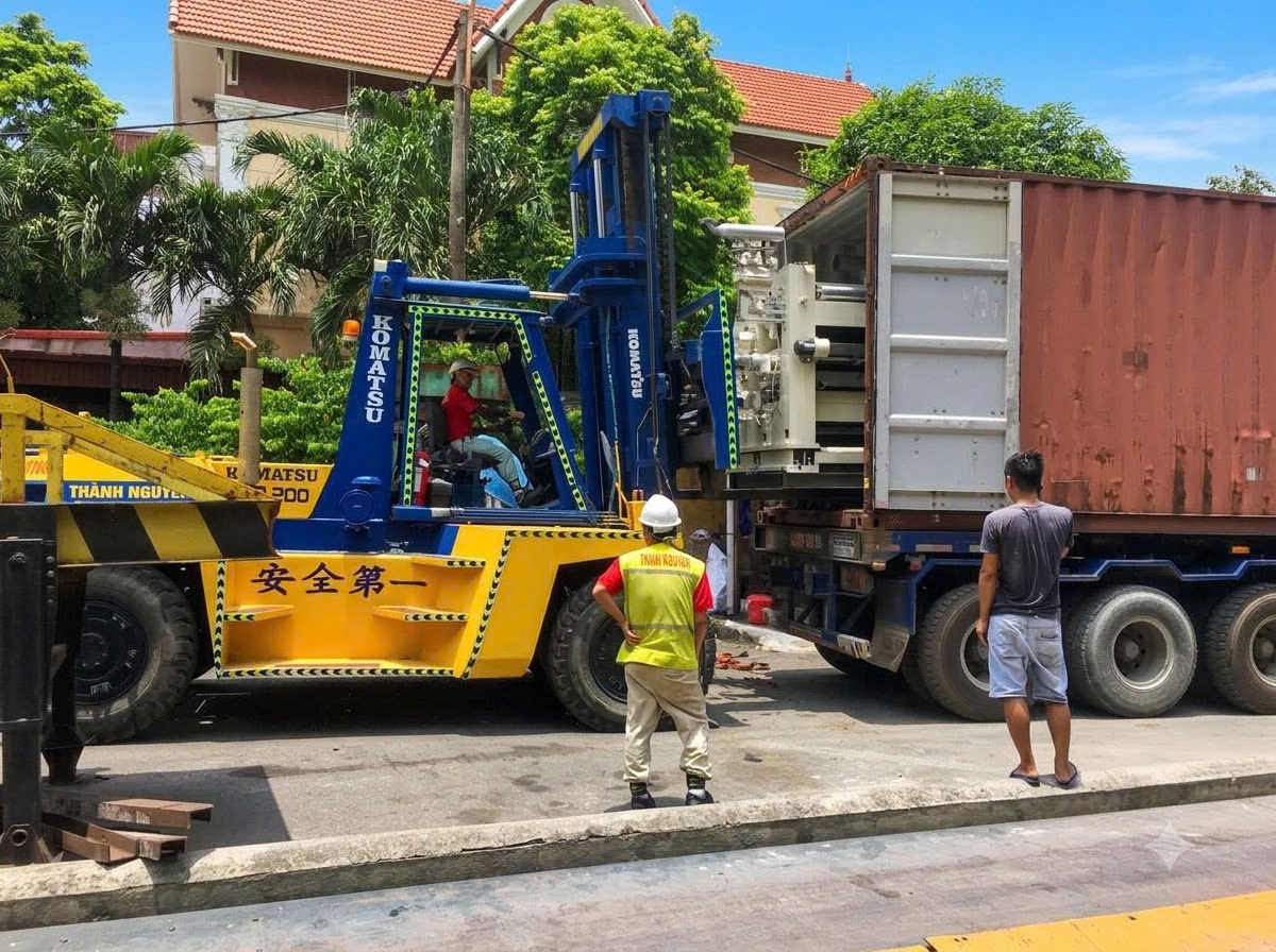 Xe nâng dầu 7 tấn Komatsu nâng pallet máy công nghiệp tại KCN Tân Trường Hải Dương