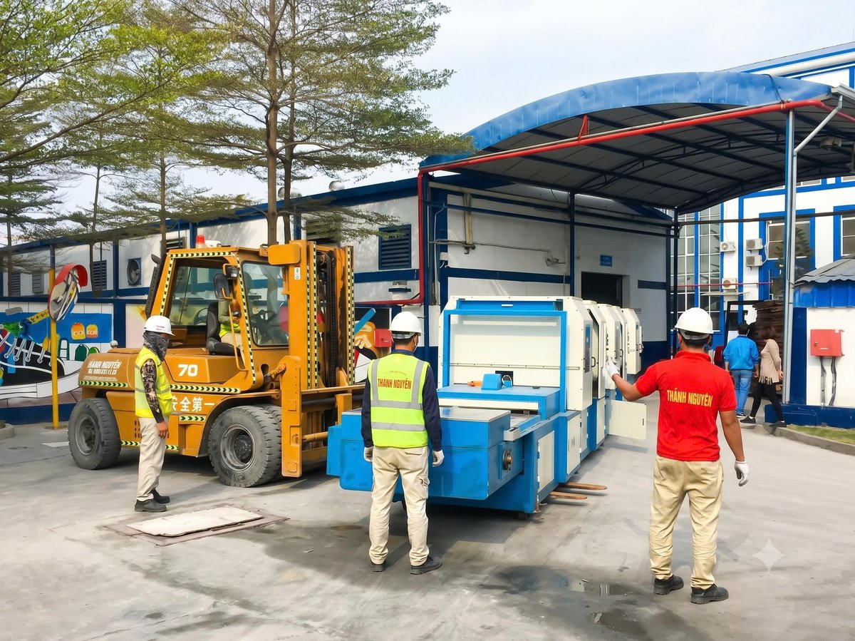 Nhật Ký Thi Công: Cẩu Hạ & Di Dời Dàn Máy Gia Công Cơ Khí CNC 5 Trục Tại KCN Đại An – Hải Dương