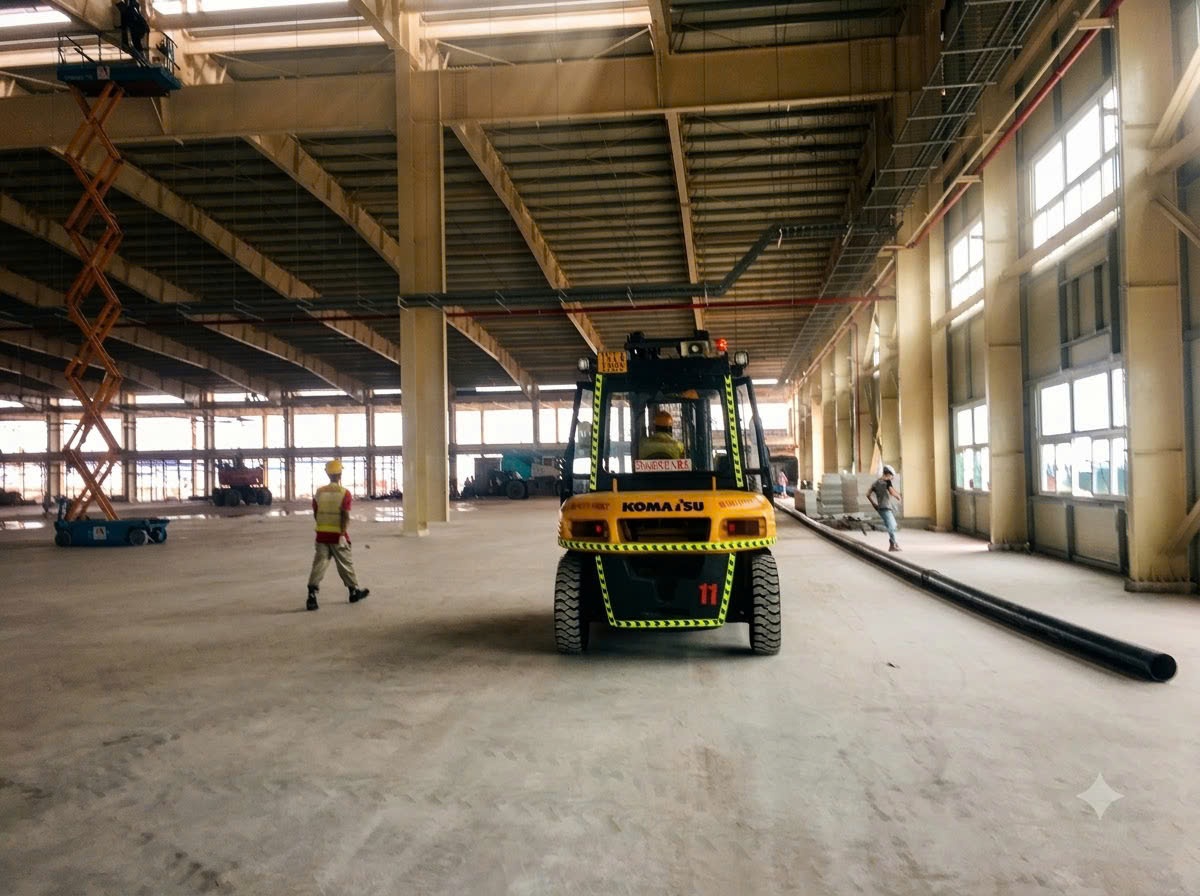 tháo dỡ kiện thùng gỗ máy móc và căn chỉnh bệ móng máy công nghiệp trong nhà xưởng tại KCN Tân Trường Hải Dương - THÀNH HUY HOÀNG