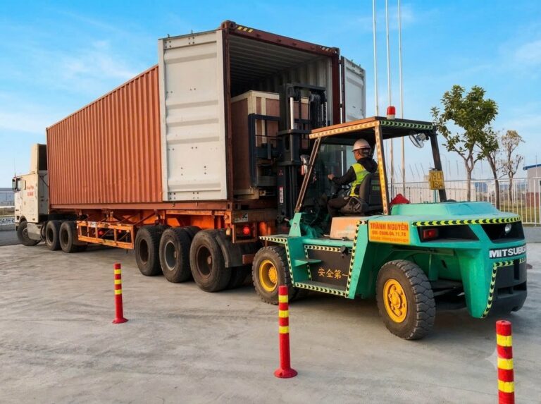 Bốc Dỡ Thùng Kiện Máy & Xe Nâng Komatsu 7T Luồn Xưởng Lắp Đặt Bệ Móng KCN Tân Trường Hải Dương 2026