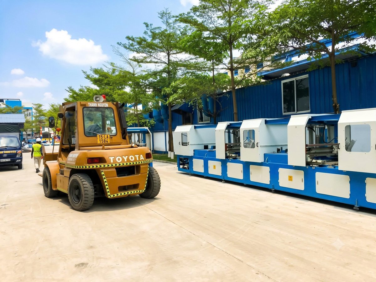Điều phối kỹ thuật trung chuyển máy qua cửa cuốn nhà xưởng Đại An Hải Dương - THÀNH HUY HOÀNG