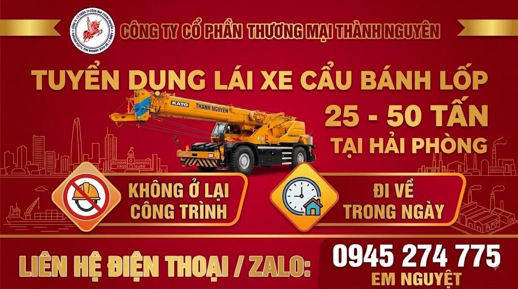 Tuyển dụng lái xe cẩu bánh lốp Kato Tadano 25 tấn đến 50 tấn tại Hải Phòng đi về trong ngày Tuyển dụng lái xe cẩu bánh lốp Kato Tadano 25 tấn đến 50 tấn tại Hải Phòng đi về trong ngày